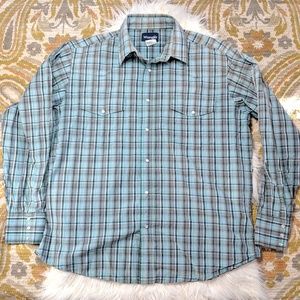 Wrangler Blue/Teal Plaid Snap Button Shirt